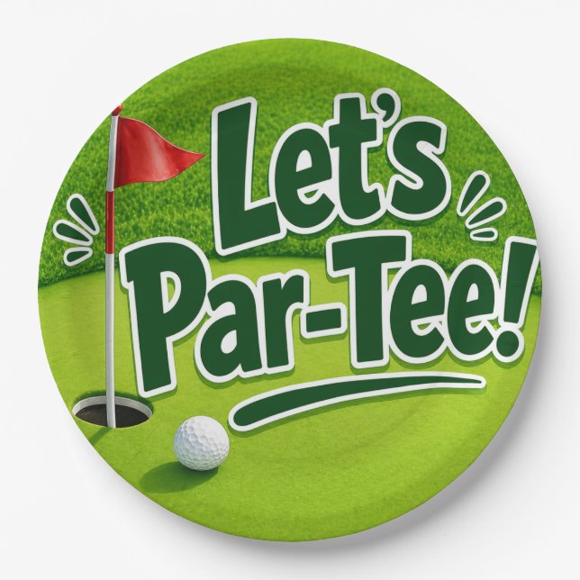 Golf Let's Par Tee mit Golf-Flagge auf grünem Weiß Pappteller (Vorderseite)