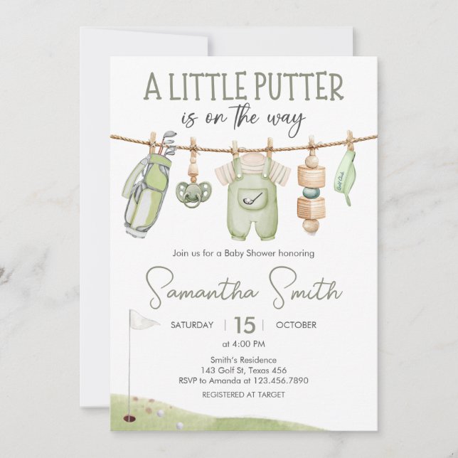 Golf Little Putter Baby Shower Einladung (Vorderseite)