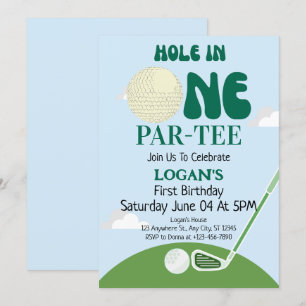 Golf-Loch-in-Eins-Junge 1. Geburtstag Benutzerdefi Einladung