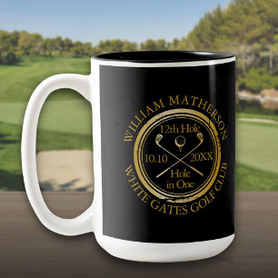 Golf-Loch-in-Eins personalisiert in Gold und Schwa Zweifarbige Tasse