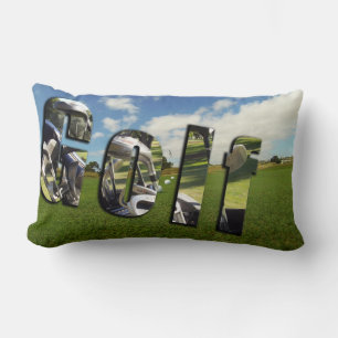 Golf Logo und Bälle auf grünem Lumbalkissen. Lendenkissen