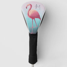 Golf Lover Flamingo Pink Blue Elegante Monogram