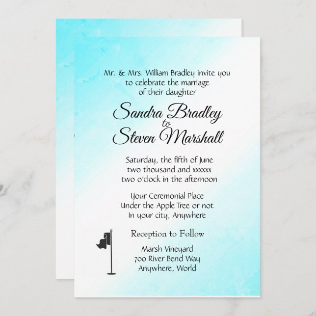 Golf Mariage thème Aqua Invitations (Devant / Derrière)