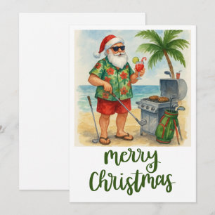 Golf Merry Christmas Santa Golfer Beach Thema Feiertagskarte