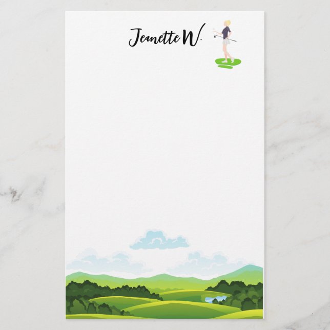 Golf mit Namen Cart Golfer Golfer Golfer Frau Golf Briefpapier (Vorderseite)