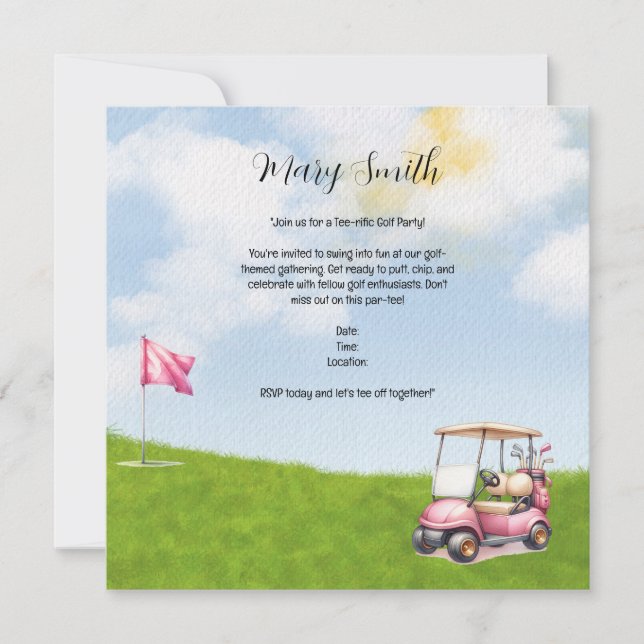 Golf mit Namen für Golfer mit Golfwagen unter Flag Einladung (Vorderseite)