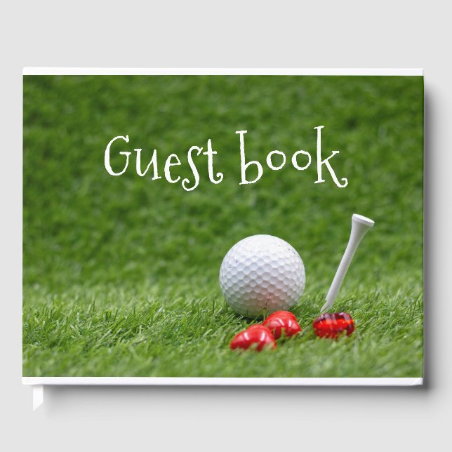 Golf mit Tee & Herz auf grünem Gras Gästebuch (Vorderseite)