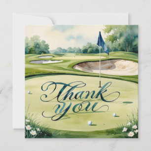Golf mit Text auf dem Golfplatz Aquarellfarben Dankeskarte