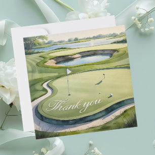 Golf mit Text auf dem Golfplatz Aquarellfarben Dankeskarte