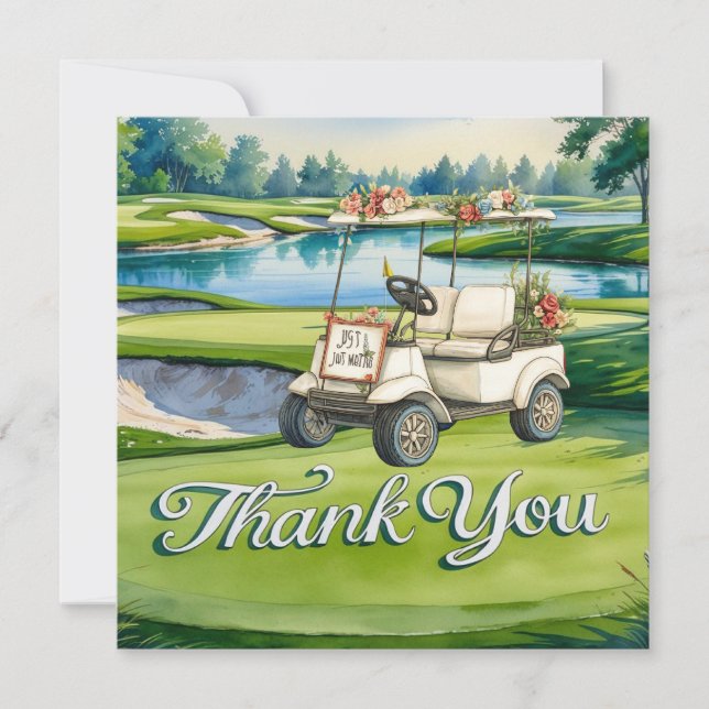 Golf mit Text auf Golfplatz Hochzeit Dankeskarte (Vorderseite)