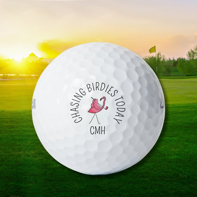 Golf Modern Monogram Chasing Birdies Flamingo Pink Golfball (Personalized for your next round.)