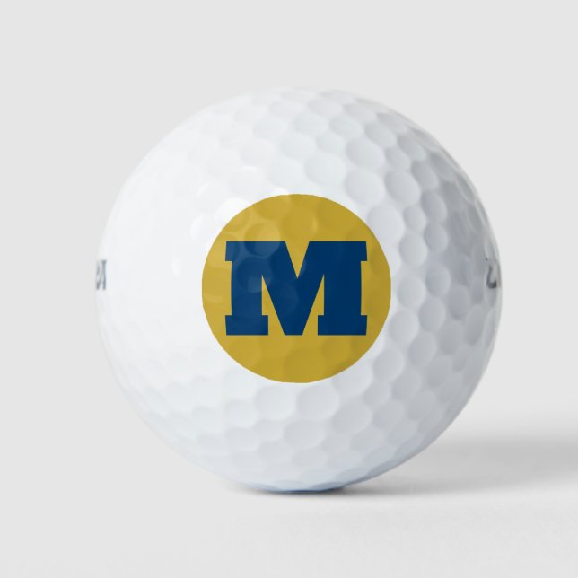 Golf Monogram Custom Initial Blue & Gold Golfball (Vorderseite)