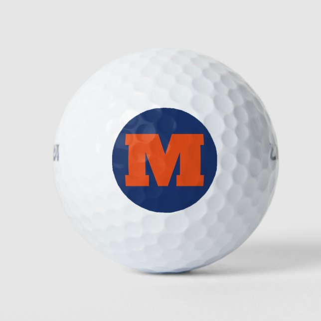 Golf Monogram Custom Initial Orange & Blue Golfball (Vorderseite)