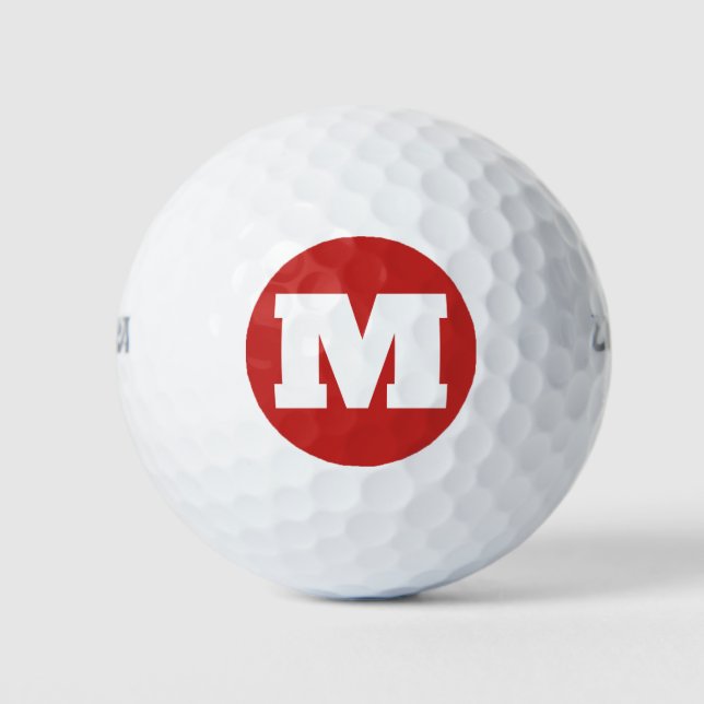 Golf Monogram Custom Initial Red & White Golfball (Vorderseite)
