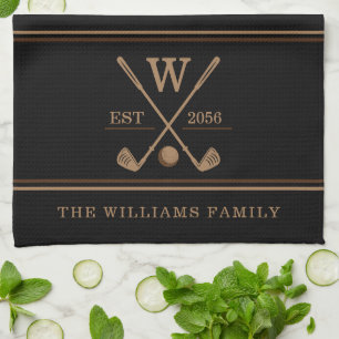 Golf Monogram Family Name Brown Black Geschirrtuch
