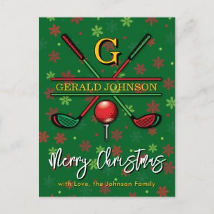 Golf Monogram Frohe Weihnachtsgestaltung Postkarte