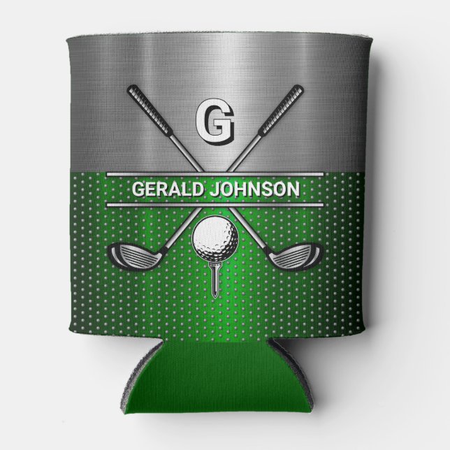 Golf Monogram Metallic Green und Silver Dosenkühler (Vorderseite)