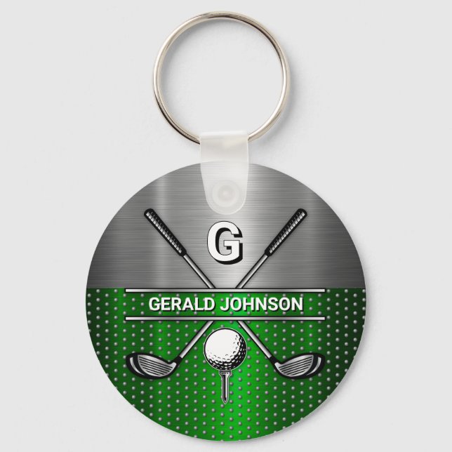Golf Monogram Metallic Green und Silver Schlüsselanhänger (Vorderseite)