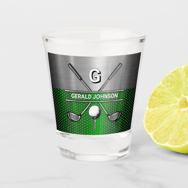 Golf Monogram Metallic Green und Silver Schnapsglas (Vorderseite)