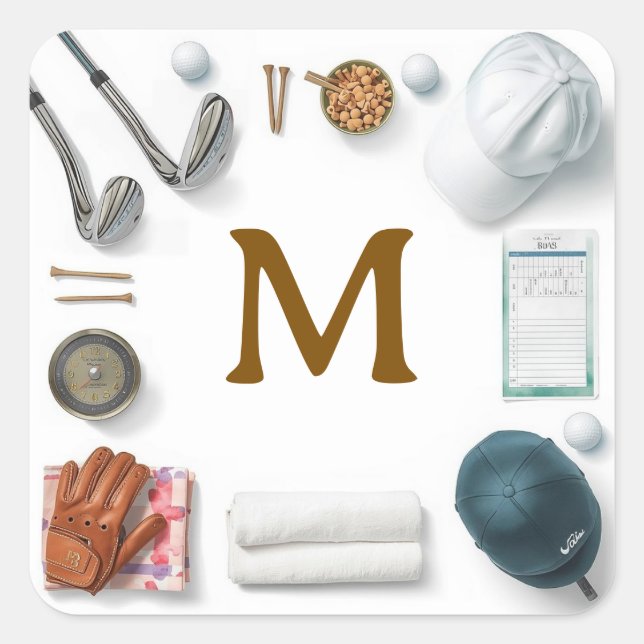 Golf Monogram Personalized Golf  Quadratischer Aufkleber (Vorderseite)