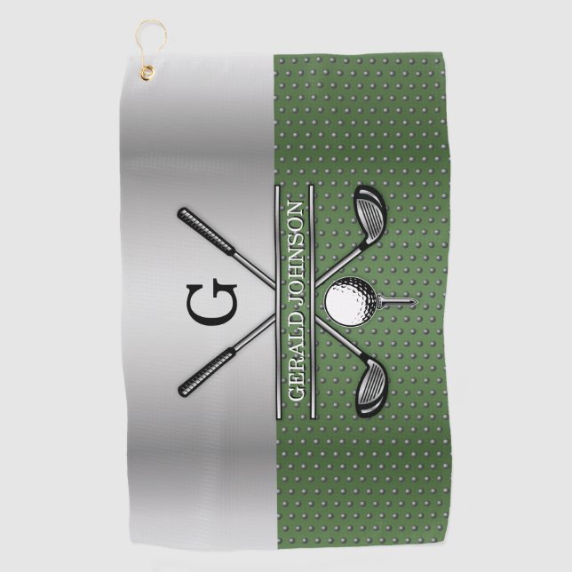 Golf Monogram Silver und Green Design Golfhandtuch (Vorderseite)
