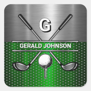 Golf-Monogramm Metallisch Grün und Silber Quadratischer Aufkleber