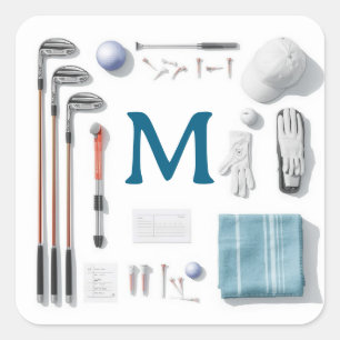 Golf Monogramm Personalisiertes Golf Quadratischer Aufkleber