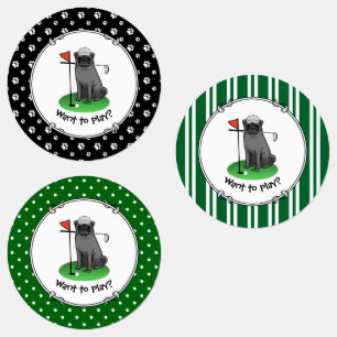 Golf Mops Golf spielen (schwarz) Niedlicher Hund F Etiketten