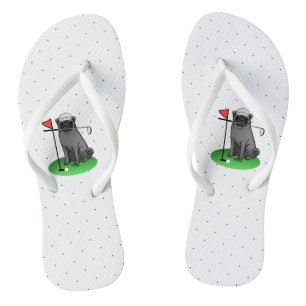 Golf Mops Golf spielen (schwarz) Niedlicher Hund F Flip Flops