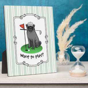 Golf Mops Golf spielen (schwarz) Niedlicher Hund F Fotoplatte