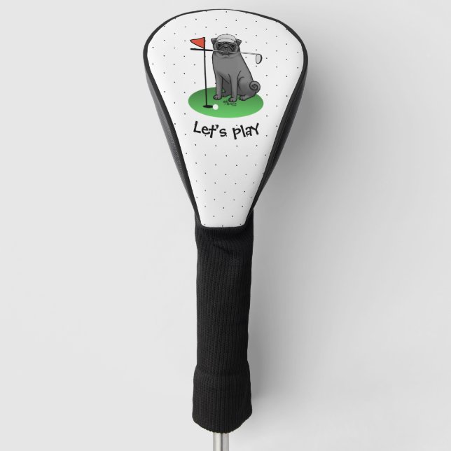 Golf Mops Golf spielen (schwarz) Niedlicher Hund F Golf Headcover (Vorderseite)