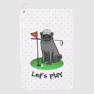 Golf Mops Golf spielen (schwarz) Niedlicher Hund F Golfhandtuch