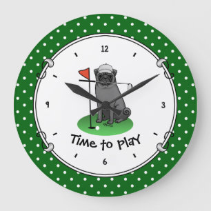 Golf Mops Golf spielen (schwarz) Niedlicher Hund F Große Wanduhr
