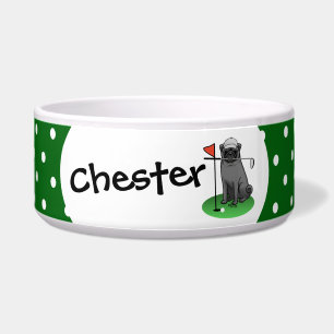 Golf Mops Golf spielen (schwarz) Niedlicher Hund F Napf