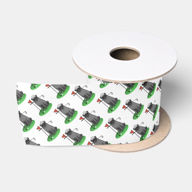 Golf Mops Golf spielen (schwarz) Niedlicher Hund F Satinband (Spule)
