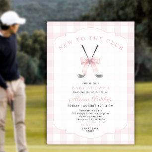 Golf-Neuling im Club rosa Gingham-Mädchen-Baby-Par Einladung