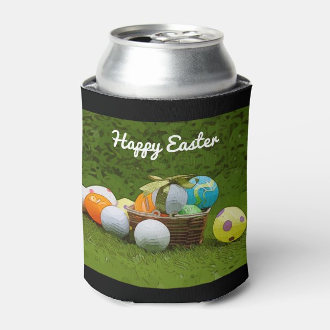 Golf Oaster mit Ball und Eiern im Korb auf grün Dosenkühler (Kanne Vorderseite)