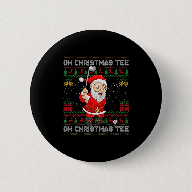 Golf Oh Weihnachts-Tee Santa spielt Golf Golfer Hä Button (Vorderseite)