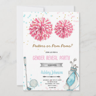 Golf or pom pom gender reveal invitation einladung