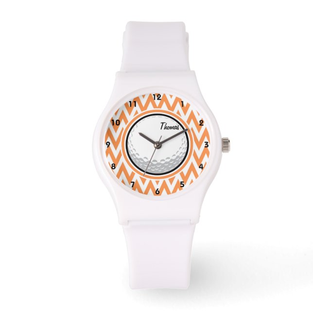 Golf; Orange und Weiß Zickzack Armbanduhr (Vorderseite)