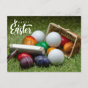 Golf Ostern mit farbigen Eiern Golfball  Feiertagspostkarte