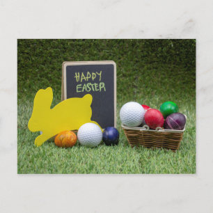 Golf Ostern mit Golfball und bunten Eiern Feiertagspostkarte