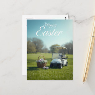 Golf Ostern mit Golfwagen auf dem Golfplatz Postkarte