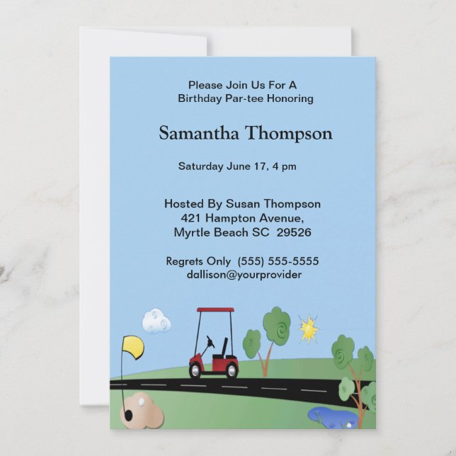 Golf Panier Invitations d'anniversaire (Devant)