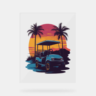 Golf Panier Palmiers Coucher de soleil Ensemble Vi