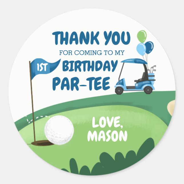 Golf Par-T-Shirt Cupcake Topper Boy Birthday Gefal Runder Aufkleber (Vorderseite)