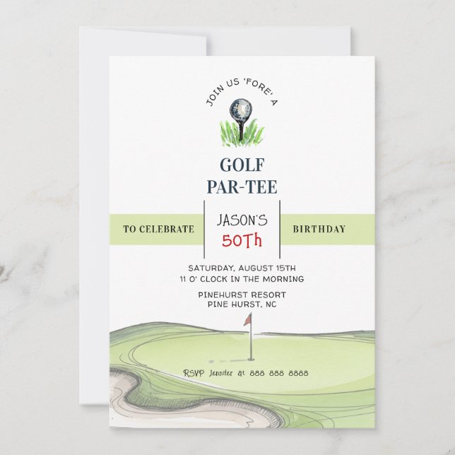Golf PAR-TEE Geburtstagsfeier Einladung (Vorderseite)