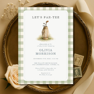 Golf Par-Tee Gingham Salbeigrüne Babyparty Einladung