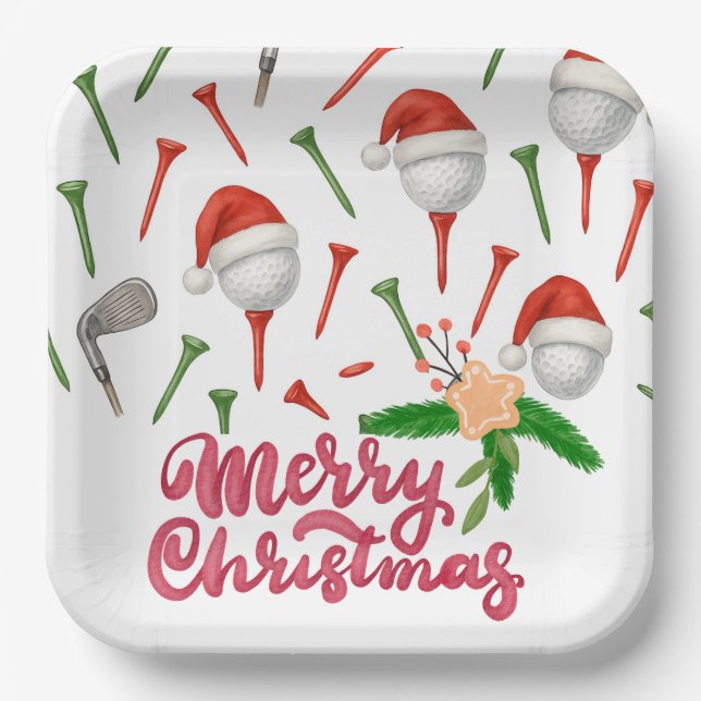 Golf Par Tee Party Weihnachtsmannmütze Weihnachten Pappteller (Vorderseite)