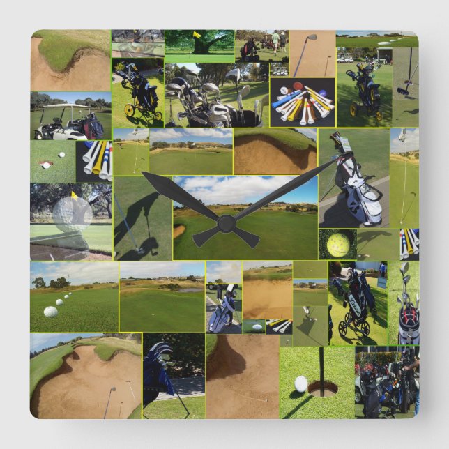 Golf Photo Collage, Quadratische Wanduhr (Vorderseite)